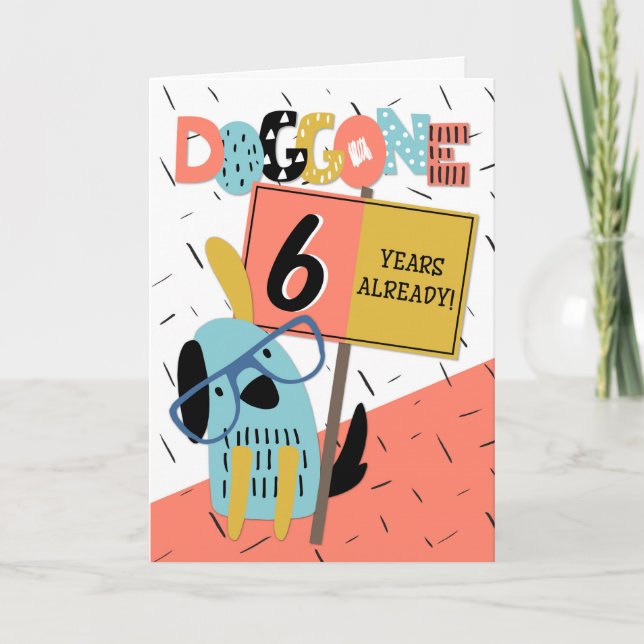 Cartão Cachorro Quadrado do Aniversário de 6 Anos do Func (Frente)