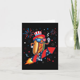 Cartão Cachorro-quente 4 de Julho Foguete Patriótico e Fo