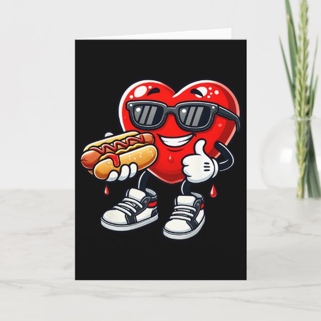 Cartão Cachorro-Quente Comendo Coração Engraçado Kawaii D (Frente)