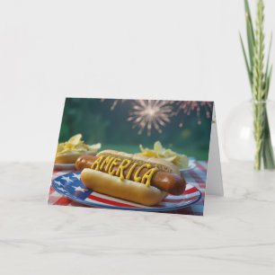 Cartão Cachorro-quente e fogos de 4 de Julho