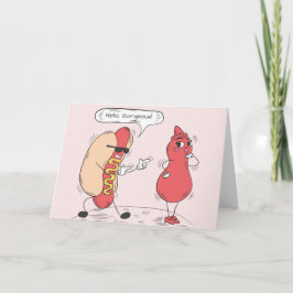 Cartão Cachorro Quente Engraçado e Ketchup Aniversário