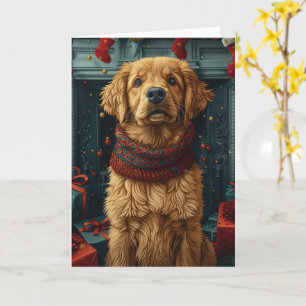 Cartão Cachorro Retriever Dourado Com Presente De Natal L