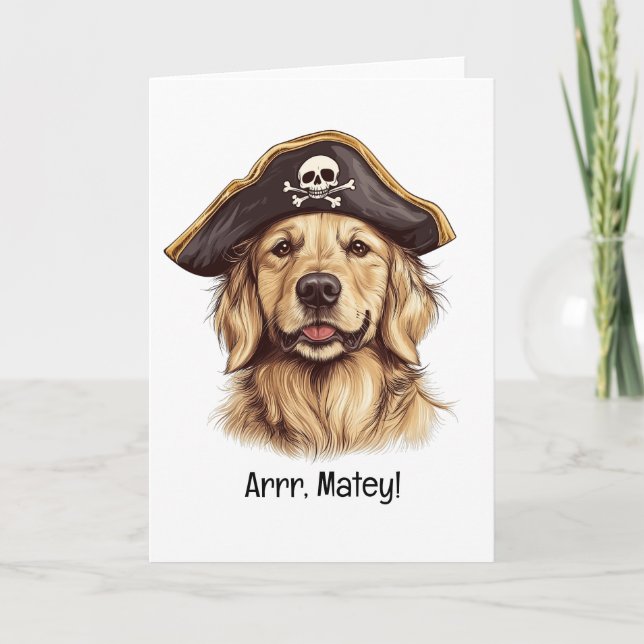 Cartão Cachorro Retriever Dourado Crânio de Pirata Arrr C (Frente)