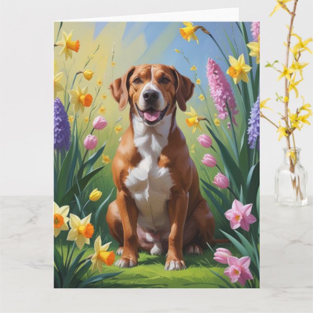 Cartão Cachorro Rhodesian Ridgeback Pintura Flores da Pri (Flor Amarela)