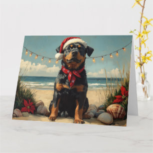 Cartão Cachorro Rottweiler Natal Praia Vintage