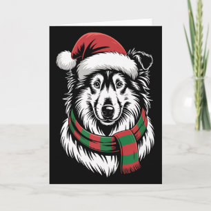 Cartão Cachorro Rough Collie Gorro Cachecol de Natal Roup