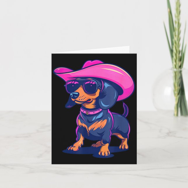 Cartão Cachorro Salsicha de Dachshund Fofo com Chapéu de  (Frente)