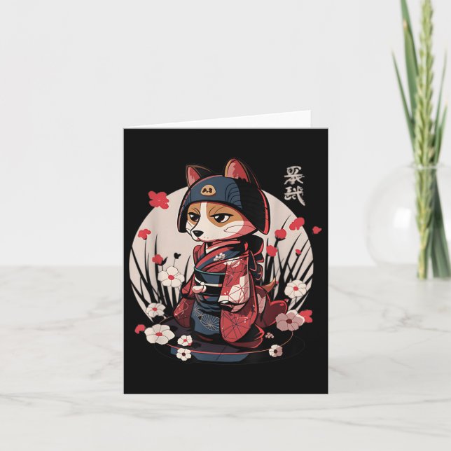 Cartão Cachorro Samurai Japonês Tattoo Kawaii Ninja (Frente)
