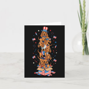 Cartão Cachorro-sangue engraçado Bandeira americana Dia d