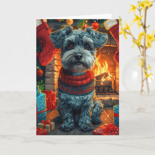 Cartão Cachorro Schnauzer Com Presentes De Natal Lareira