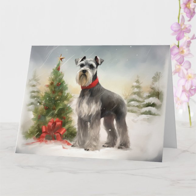 Cartão Cachorro Schnauzer no Natal da Neve (Orquídea)