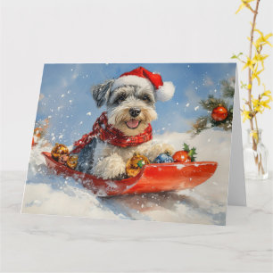 Cartão Cachorro Schnauzer no Trenó Deixe Nevar Natal