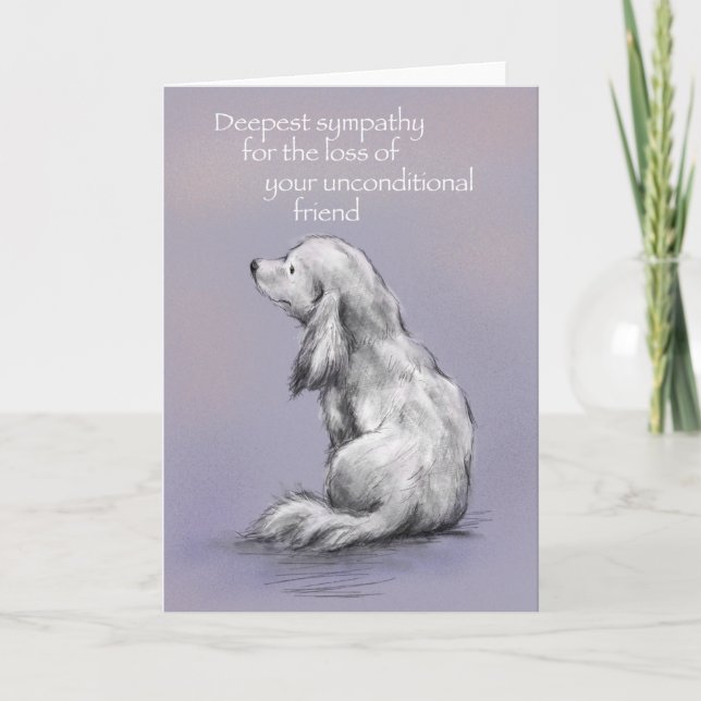 Cartão Cachorro Sentado nas costas, Desculpe por sua perd (Frente)