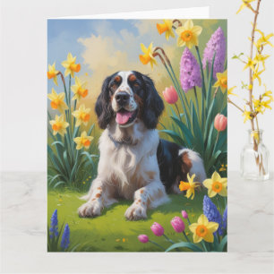 Cartão Cachorro Setter Inglês Pintura Flores da Primavera