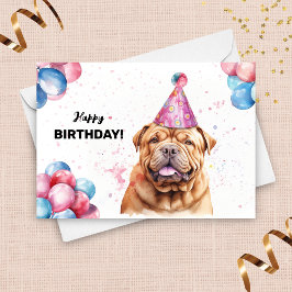 Cartão Cachorro Shar Pei com Balões e Festa Hábito