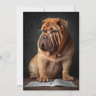 Cartão Cachorro Shar Pei Inteligente com Design de Livro