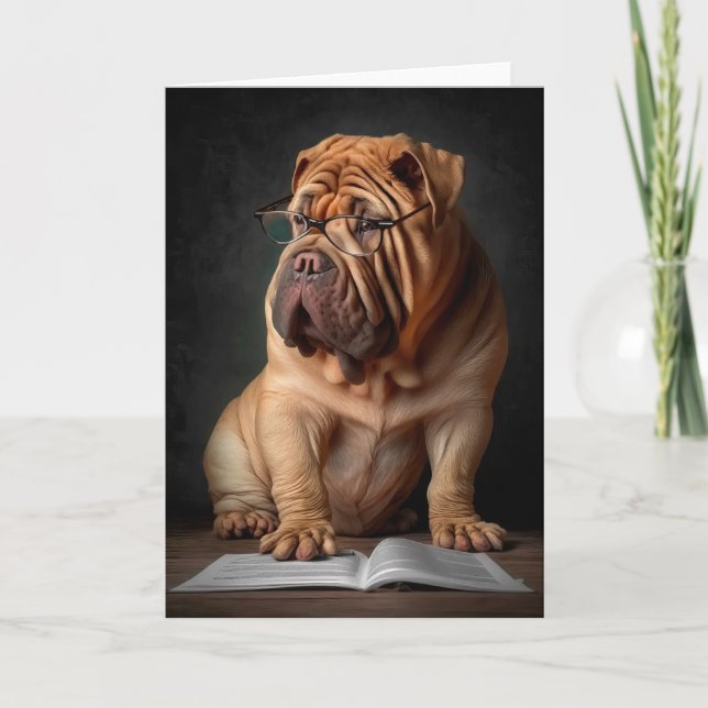 Cartão Cachorro Shar Pei Inteligente com Design de Livro (Frente)