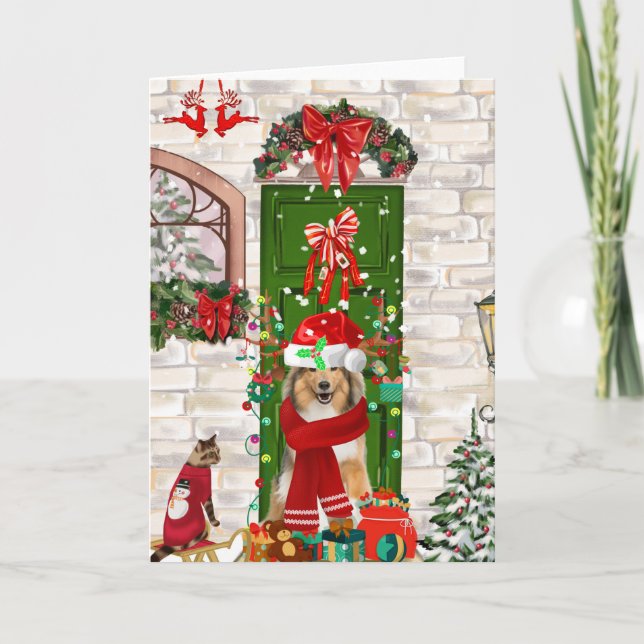 Cartão Cachorro Sheltie Natal  (Frente)