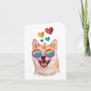 Cartão Cachorro Shiba Inu com Corações Dia dos Namorados