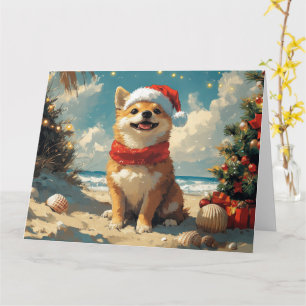 Cartão Cachorro Shiba Inu Natal Praia Vintage