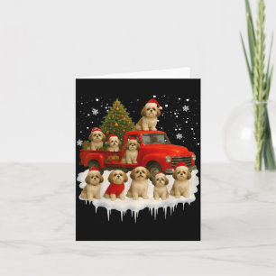 Cartão Cachorro Shih Tzu Caminhão Vermelho Árvore de Nata