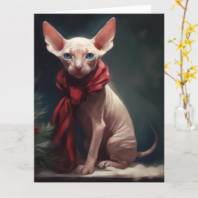 Cartão Cachorro Sphynx na Neve Natal (Flor Amarela)