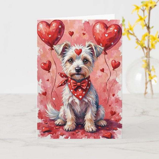 Cartão Cachorro Valentino Crista Chinesa Sentado com Cora (Flor Amarela)