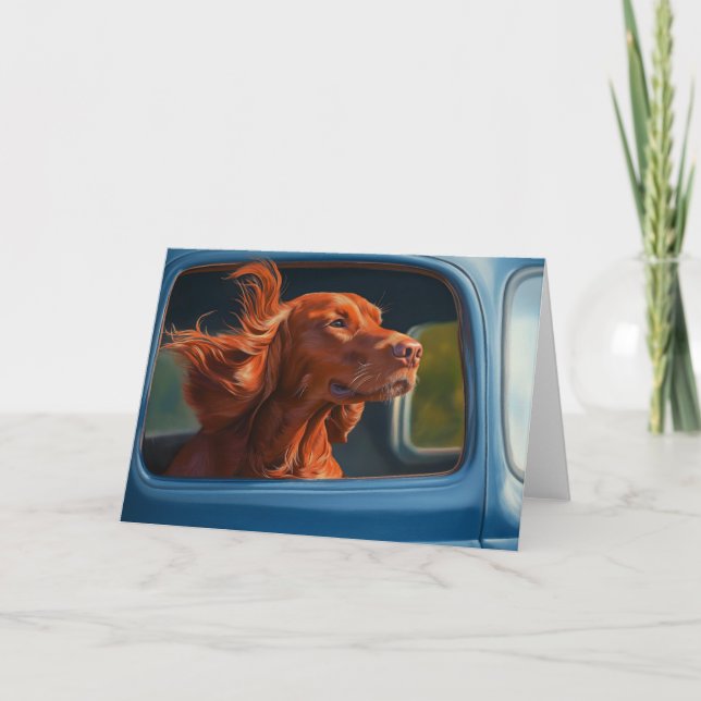 Cartão Cachorro Vermelho Desfrutando da Impressão de Arca (Frente)