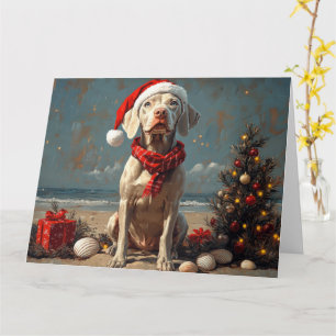 Cartão Cachorro Weimaraner Natal Vintage Praia