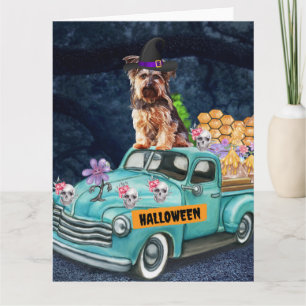 Cartão Cachorro Yorkshire Terrier no Caminhão de Hallowee