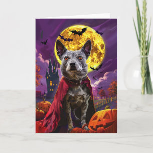 Cartão Cachorros de Heeler Azul Halloween Pumpkins assust
