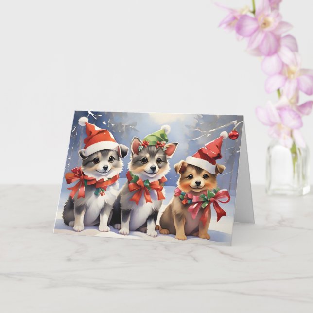 Cartão Cachorros de Natal bonitos com Chapéus Santa (Orquídea)