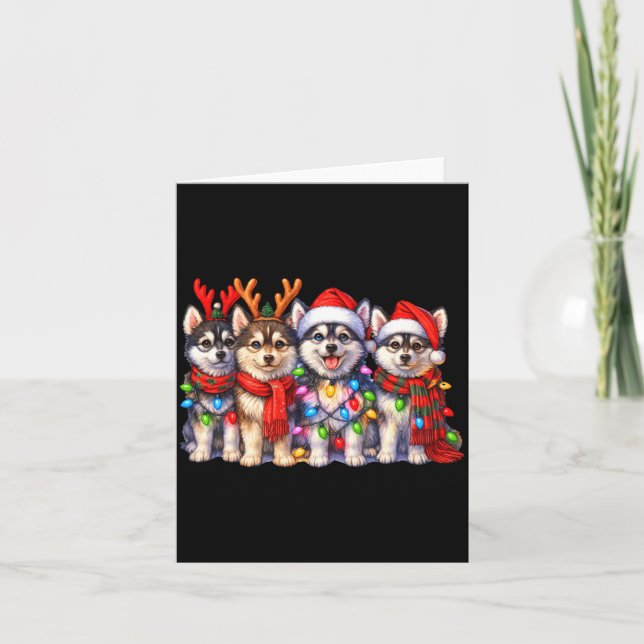 Cartão Cachorros de Natal Fofo Msky Com Luzes Manga Longa (Frente)