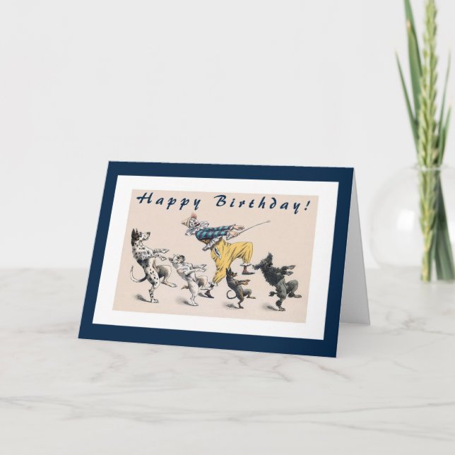 Cartão Cachorros Engraçados e Palhaço 50º aniversário (Frente)