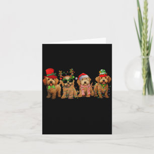 Cartão Cachorros Goldendoodle Fofos Luzes de Natal Cachor