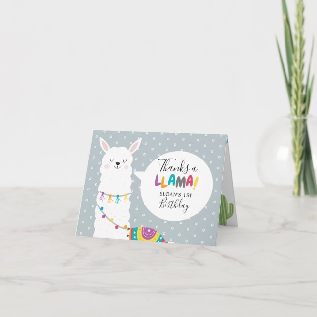 Cartão Cacto Azul Llama Foto Obrigado (Frente)