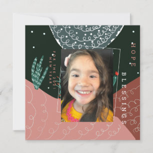 Cartão Cacto Botânico Desenhado à Mão para o Ano Novo de 