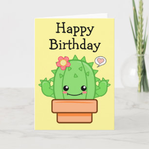 Cartão Cacto Kawaii de Aniversário