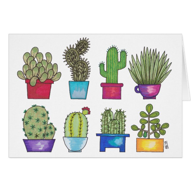 Cartão Cactos em uns potes (Frente Horizontal)