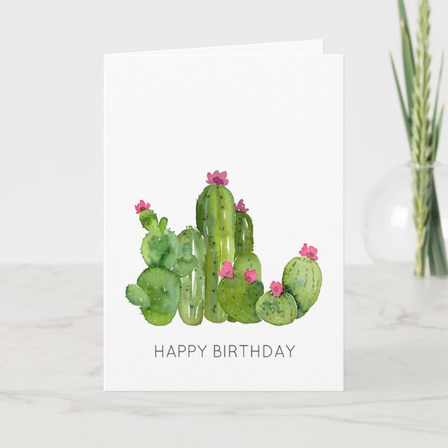 Cartão Cactus Art FELIZ ANIVERSÁRIO PARA VOCÊ Deserto Flo (Frente)