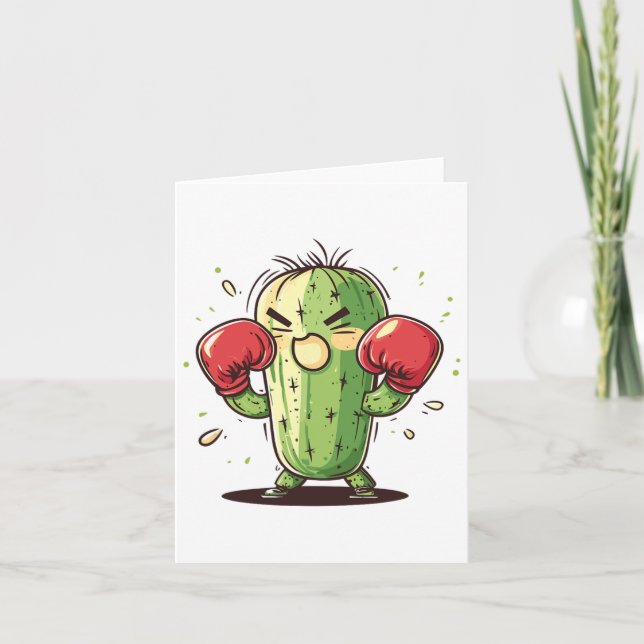 Cartão Cactus Boxer Engraçada, Humorável Ly Punch (Frente)