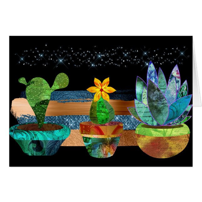 Cartão Cactus Coloridos e Suculentes (Frente Horizontal)