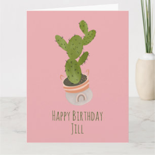 Cartão Cactus Plant Rainbow Basket Hand Drawn Aniversári