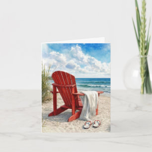 Cartão Cadeira de Praia Vermelha Adirondack com Chinelos