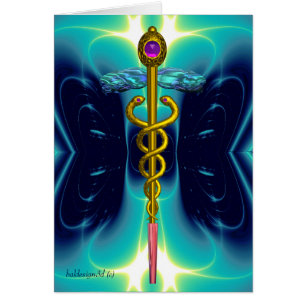Cartão CADUCEU, âmbar vibrante dourado Turquesa Azul