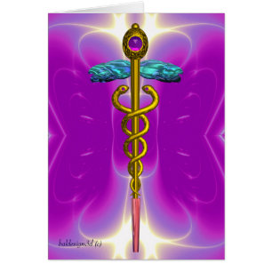 Cartão CADUCEU, âmbar violeta fúcsia dourado vibrante