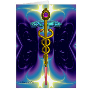 Cartão CADUCEUS, vibrante ametista de ouro azul púrpura