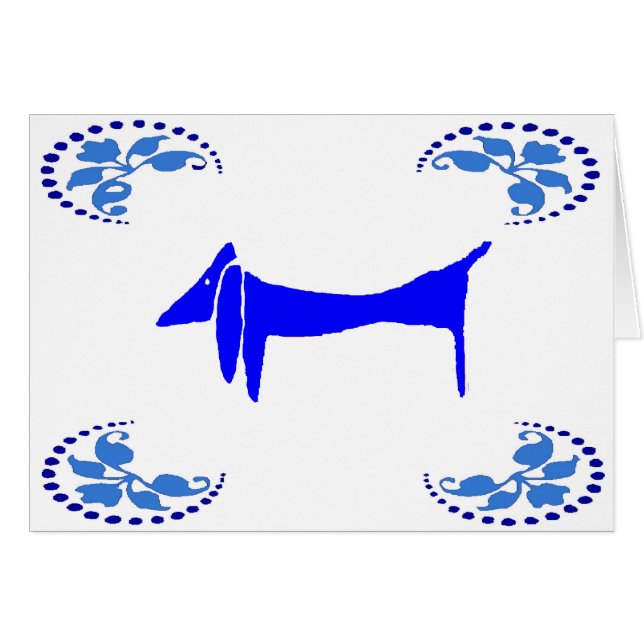 Cartão Cães Abstrato de Dachshund Azul (Frente Horizontal)