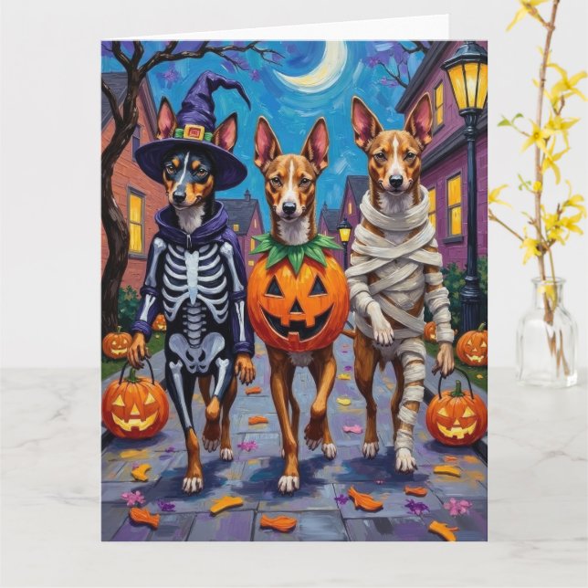 Cartão Cães Basenji em Fantasias de Halloween (Flor Amarela)