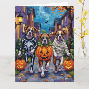 Cartão Cães Boxer Trick-or-Tratating in Halloween